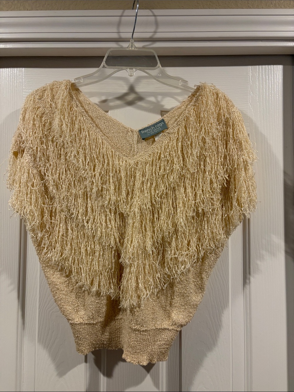 French Rags Hand loomed in CA fringe lightweight knit short sleeve top size 2 - Picture 2 of 6